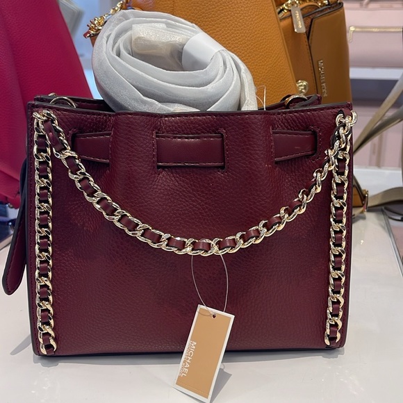 Michael Kors Women's Mina Small Belted Chain Crossbody Shoulder Bags Dark Cherry - Picture 4 of 16